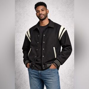Black and white trim varsity jacket